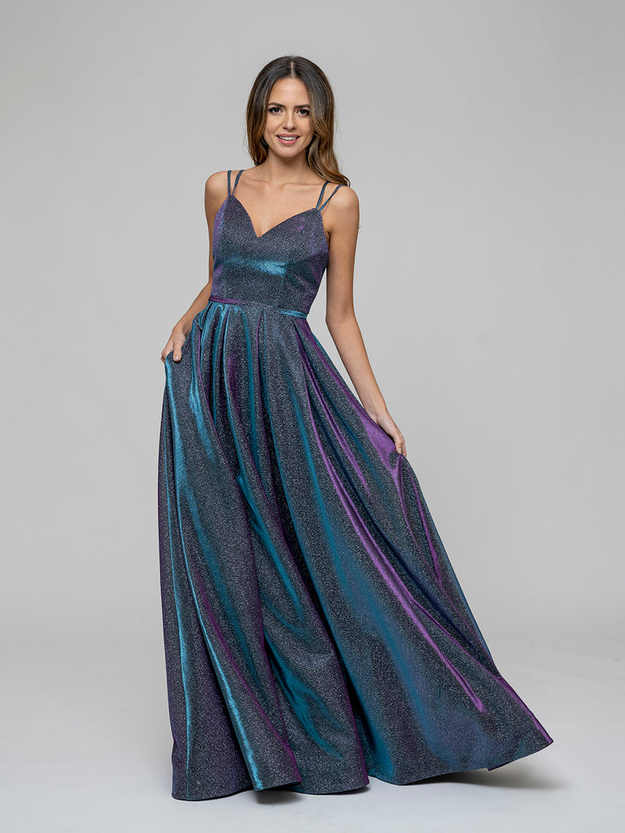 A Line Glitter Metallic Prom Dresses With Pockets Spaghetti Strap –  MyChicDress